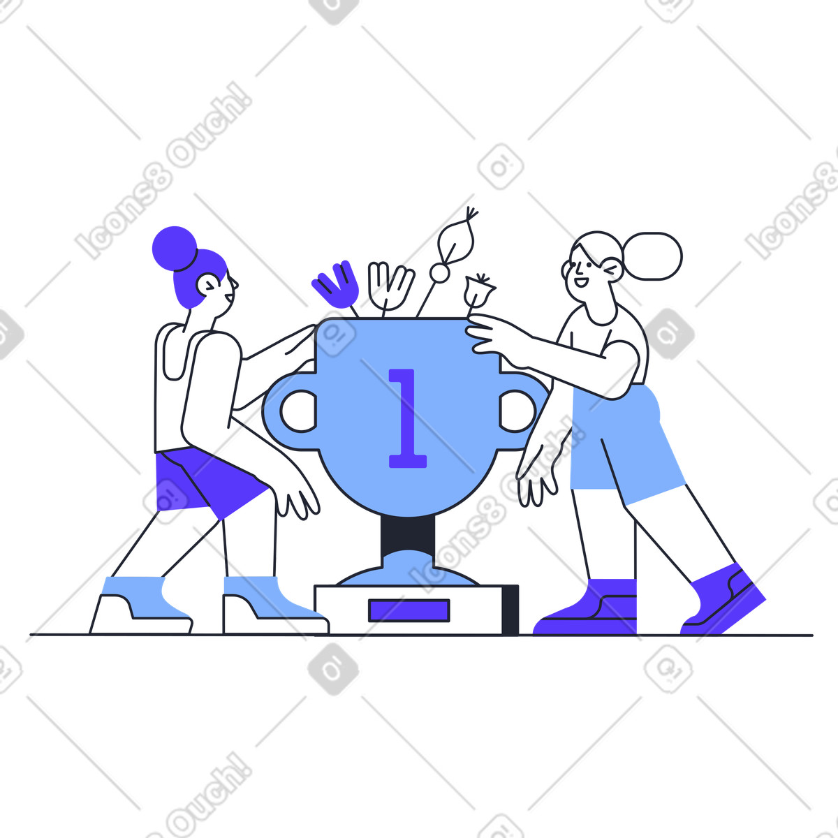 Pablita 스타일의 1위 컵을 가진 챔피언 일러스트레이션 PNG, SVG 다운로드