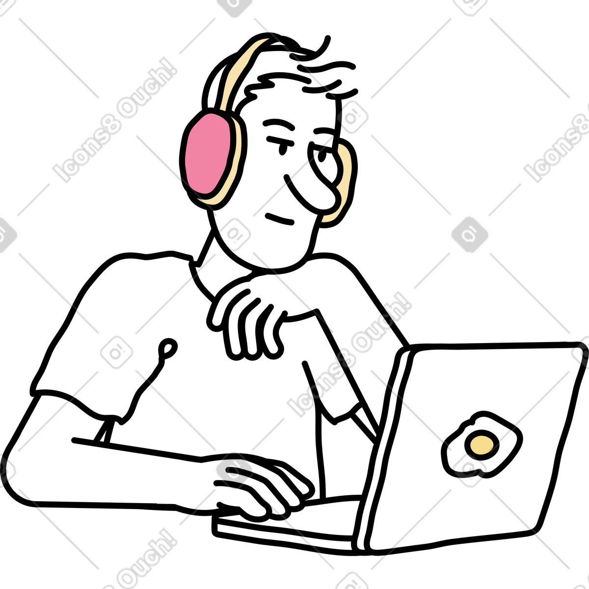 Ilustração de Jovem olhando para laptop em no estilo Notes baixar em PNG, SVG