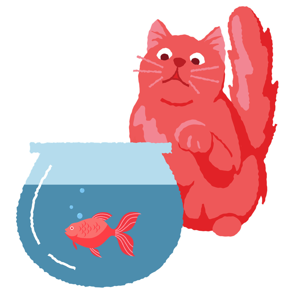 Cat is hunting for fish illustration in Cherry style download in PNG, SVG
