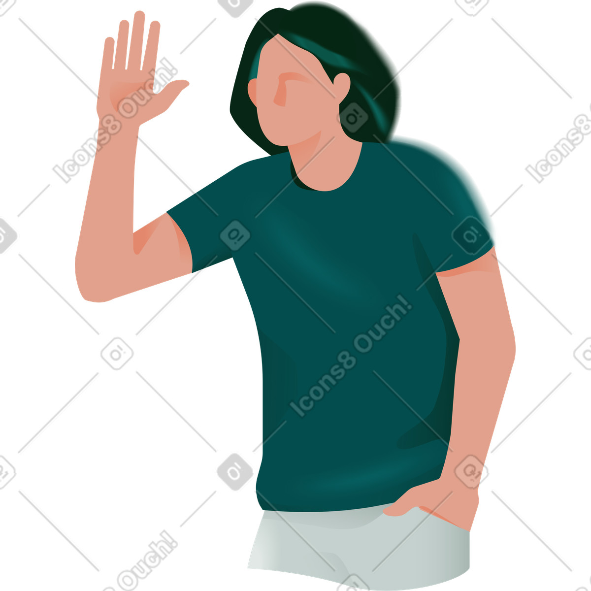 Ilustración Hombre saludando agitando una mano en estilo Office a descargar en PNG y SVG