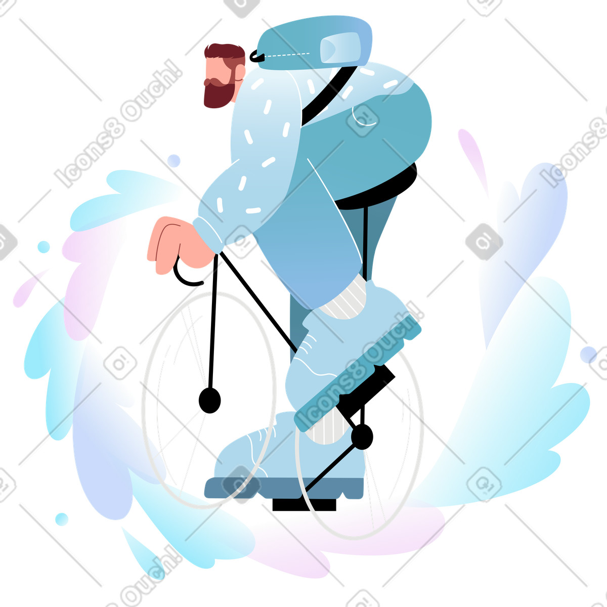 Ilustración Repartidor de apps comida en bicicleta estilo Airy a descargar PNG y SVG