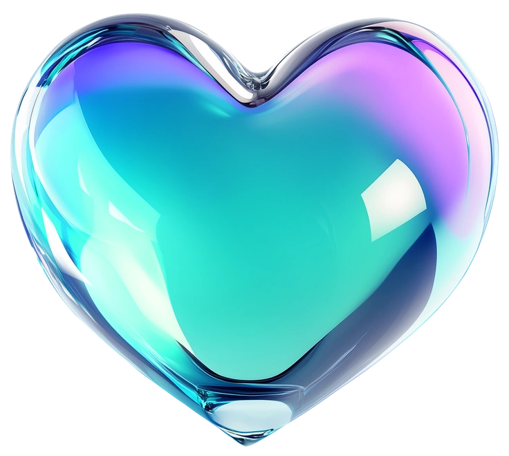 A heart-shaped glass object with iridescent colors - Vitrum style illustration