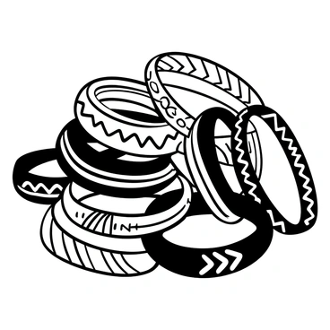 A pile of friendship bracelets with intricate patterns overlapping each other. Each bracelet consists of distinct woven designs, featuring shapes like zigzags, chevrons, and knots. The pile is loosely arranged, allowing some bracelets to drape over others. The textures of the threads are visible, displaying variations in thickness and craftsmanship.
