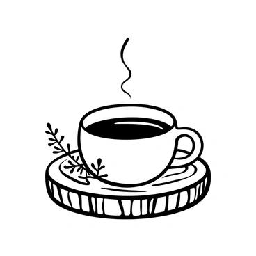 A steaming cup of herbal tea placed on a textured wooden table. Fresh thyme sprigs are delicately arranged beside the cup. The steam rises gracefully from the cup, creating a soft focus effect surrounding it. The wooden table has visible grain patterns, adding to the rustic feel of the scene.