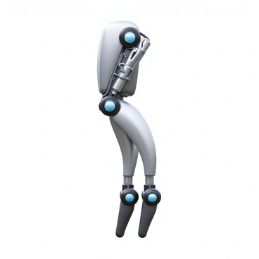 A futuristic robotic leg featuring a sleek metallic femur component. The design includes intricate circuits and joints that emphasize advanced technology. The metallic surface has a polished finish, reflecting light in various angles. The leg is posed in a dynamic stance, showcasing its mobility and flexibility. A series of cables and sensors are integrated into the structure, highlighting its functionality and modern aesthetic.