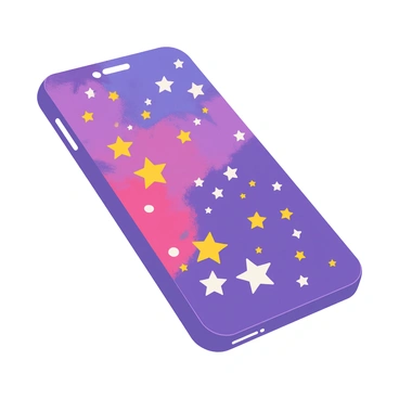 A sleek phone case featuring a vibrant galaxy pattern with rich purples, deep blues, and bright pinks. The design includes numerous white and yellow stars scattered throughout the galaxy, creating a shimmering effect. The edges of the case are smooth and glossy, enhancing the overall modern look.