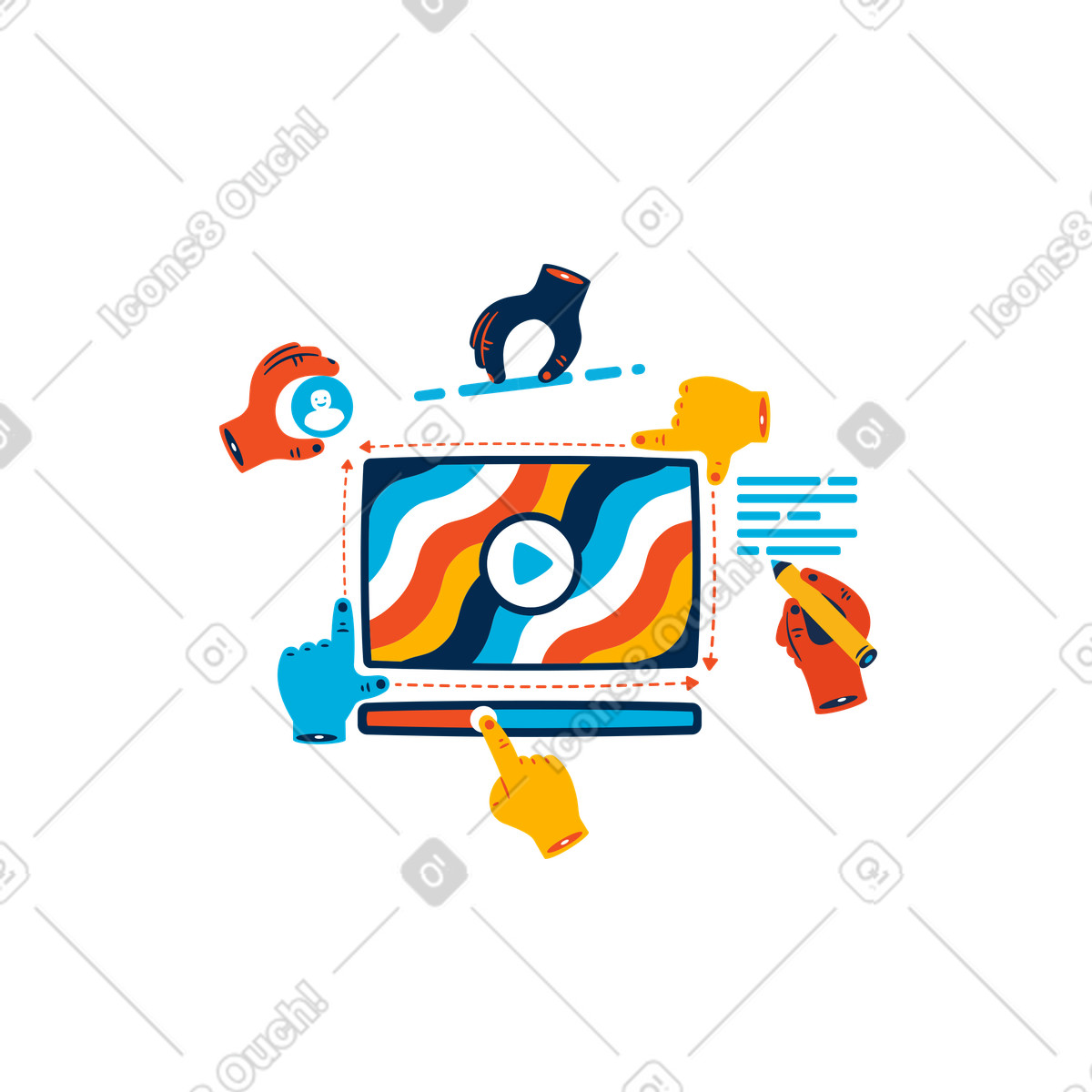 Team working together on a website design animated illustration in GIF, Lottie (JSON), AE