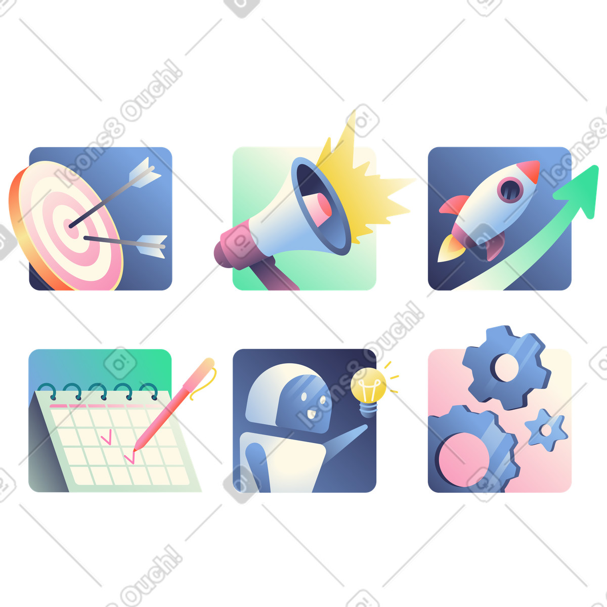 Varietà di icone per marketing, business e intelligenza artificiale illustrazione in stile Beam scarica in PNG, SVG