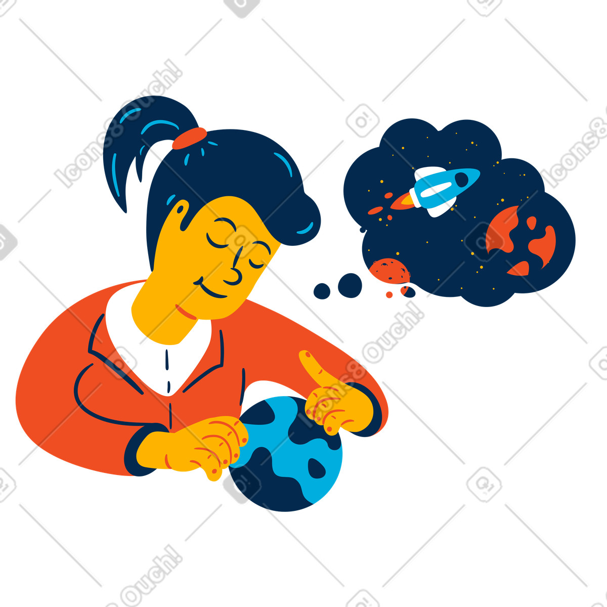 Träume von raumfahrt-Illustration im Flame-Stil als Download in PNG, SVG