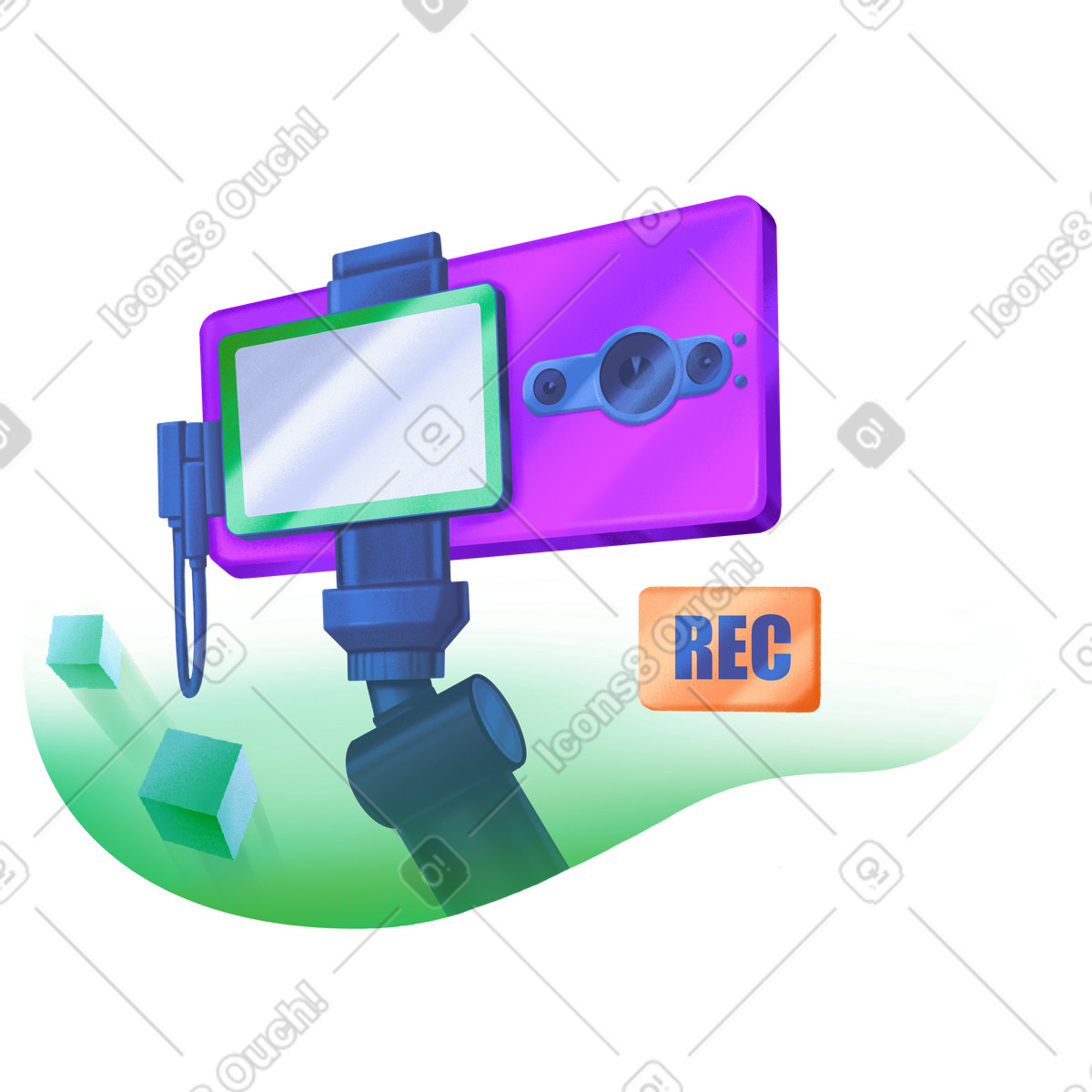 Ilustración Grabar video desde un teléfono conectado a trípode de mano en estilo Smart descargar en PNG y SVG