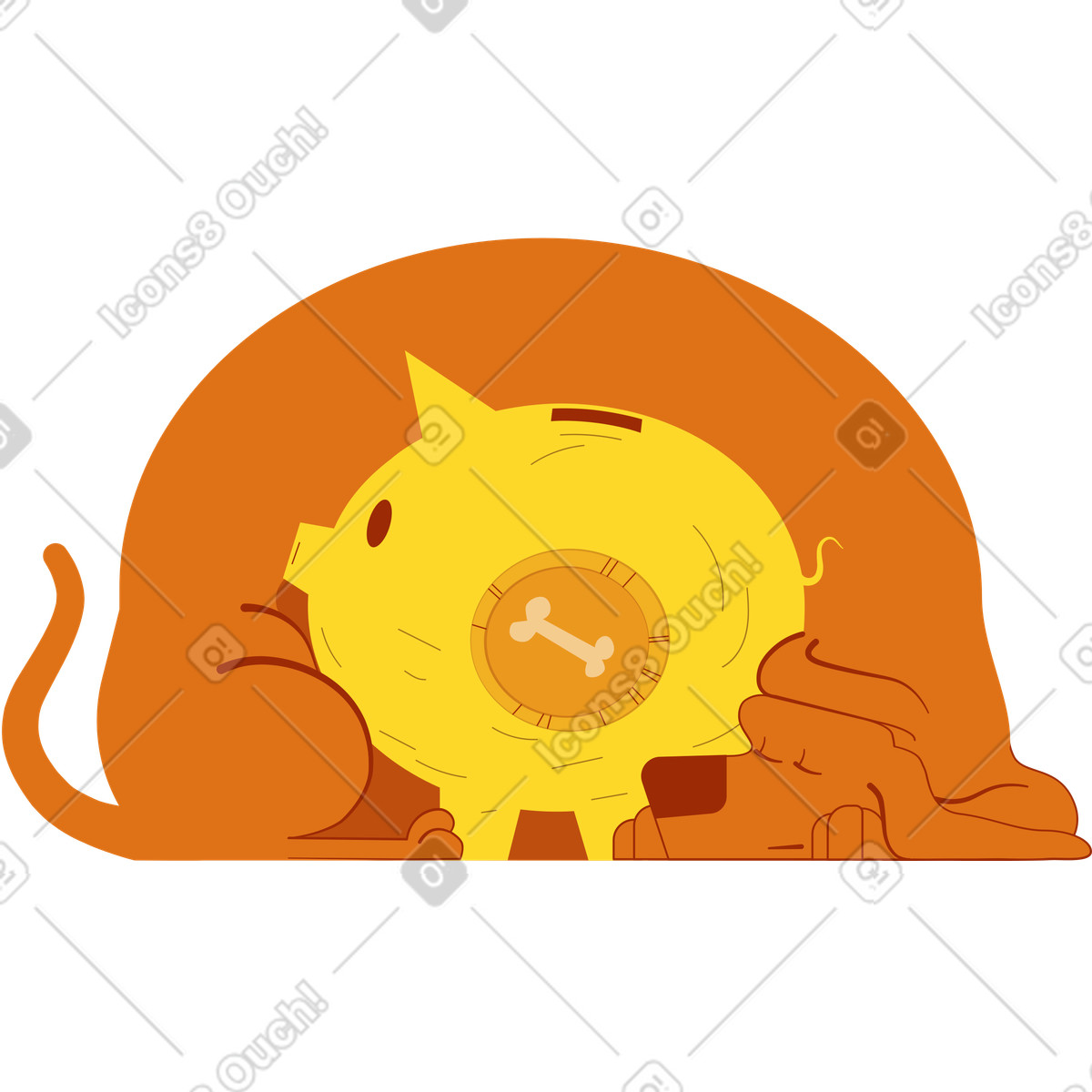 Woof スタイルの ダックスフントと貯金箱 のイラストをPNG、SVG形式でダウンロード
