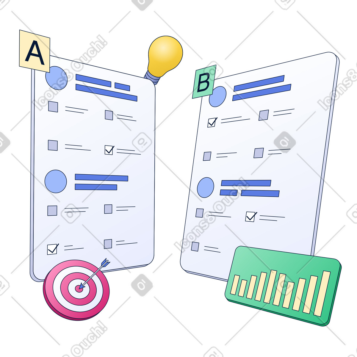 A-B Testing for Business Optimization, Comparing Strategies with Performance Metrics illustration in PNG, SVG