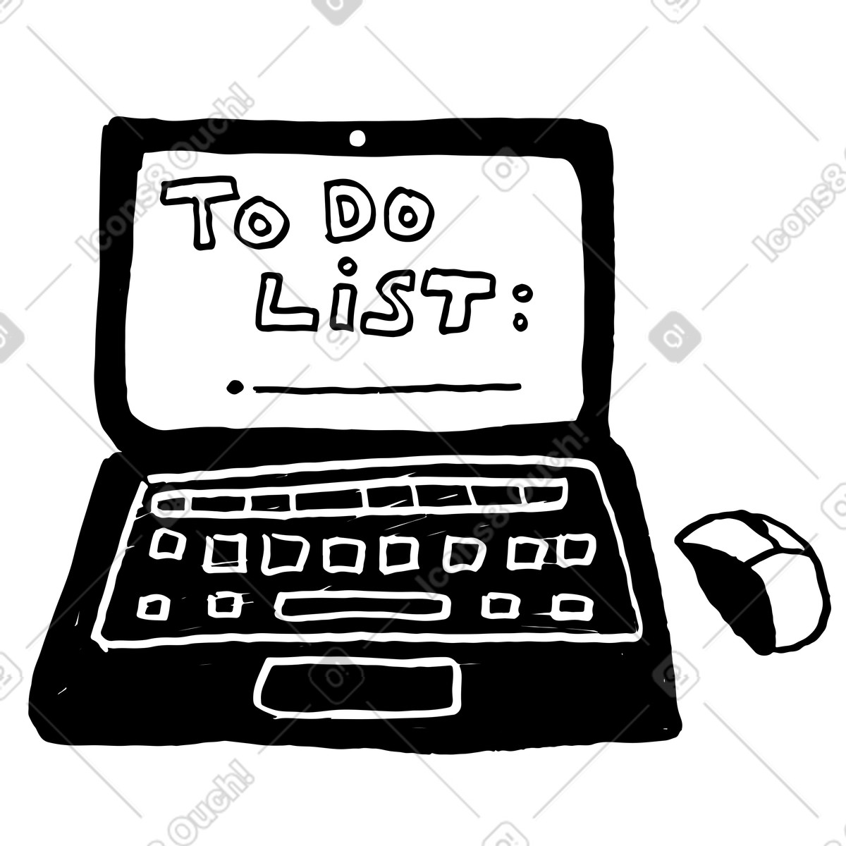 Laptop mit einer to-do-liste-Illustration im Marks-Stil als Download in PNG, SVG