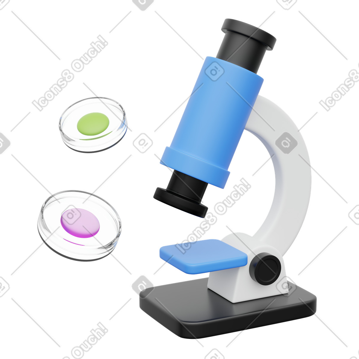 Laboratory research, Science education, Microscope with petri dishes illustration in 3D Playful style download in PNG, SVG