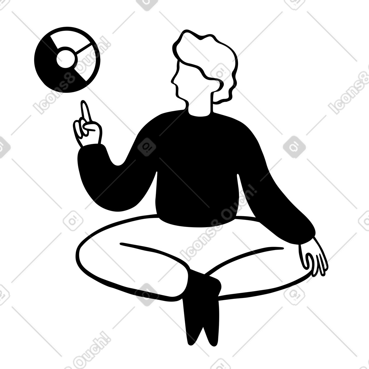 Illustration Homme en position du lotus pointant vers un graphique anneau dans le style Journal à télécharger aux formats PNG, SVG