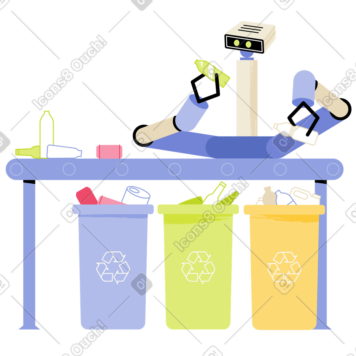 Selezionatore robot e riciclaggio illustrazione in stile Juicy scarica in PNG, SVG