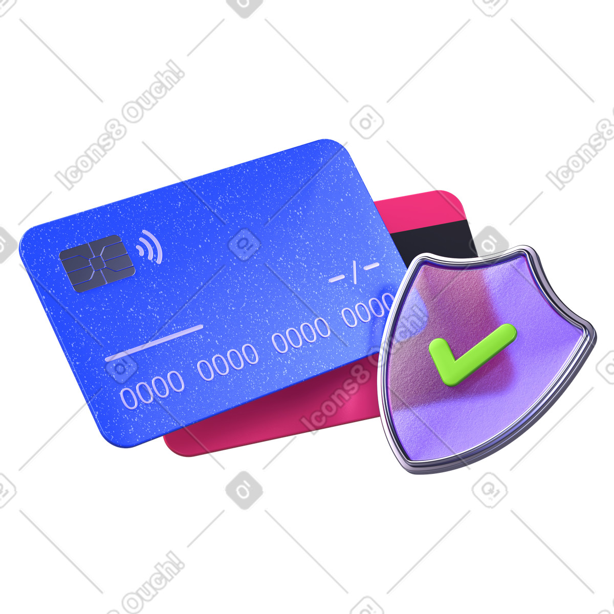 Secure banking with cards and shield illustration in PNG, SVG