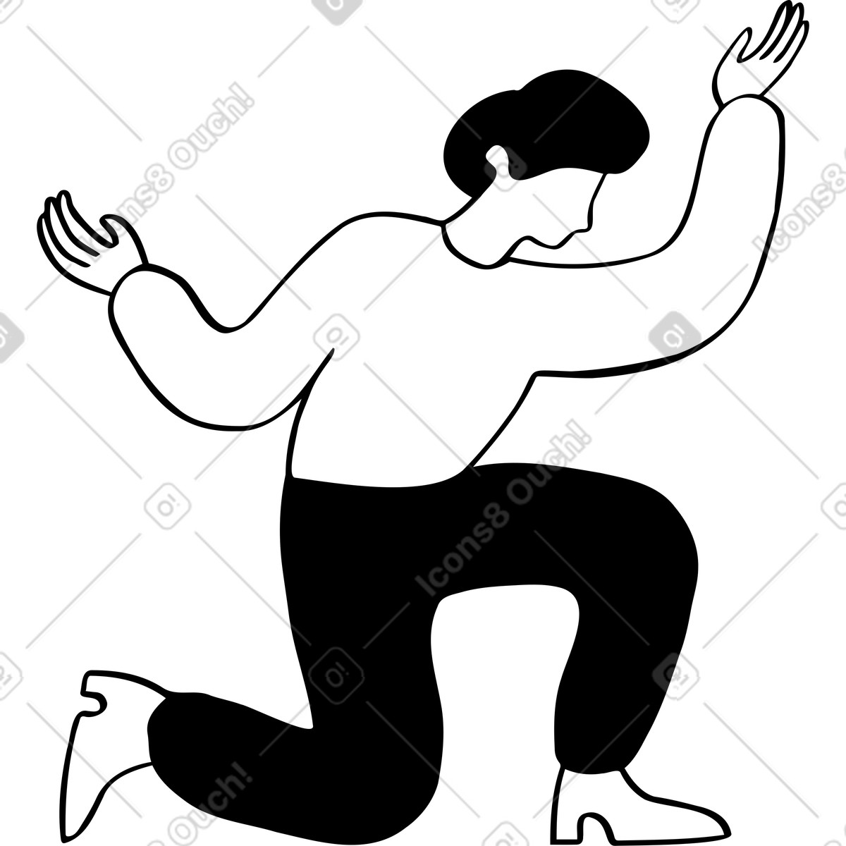 Illustration Homme agenouillé, les mains en l'air dans le style Journal à télécharger aux formats PNG, SVG