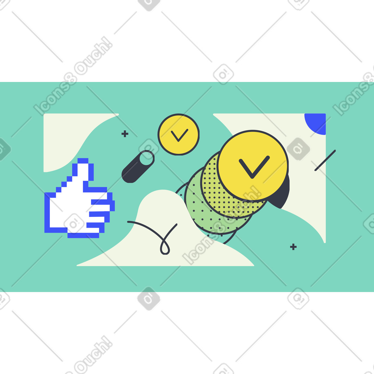 Иллюстрация Thumbs up, check marks and toggle, Task completion approval concept в стиле Abstract — скачать в форматах PNG, SVG