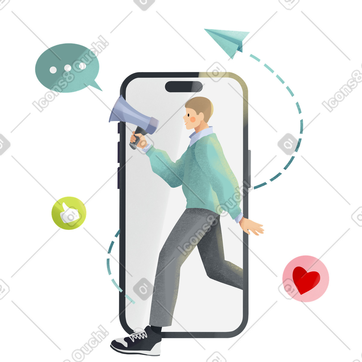 Giovane che pubblicizza prodotti sui social network illustrazione in stile Shine scarica in PNG, SVG