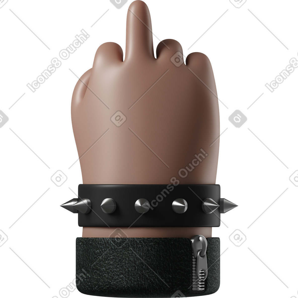 Ilustración Mano de piel marrón rockero que muestra un dedo medio en estilo 3D Hands Fun&Wild a descargar en PNG y SVG