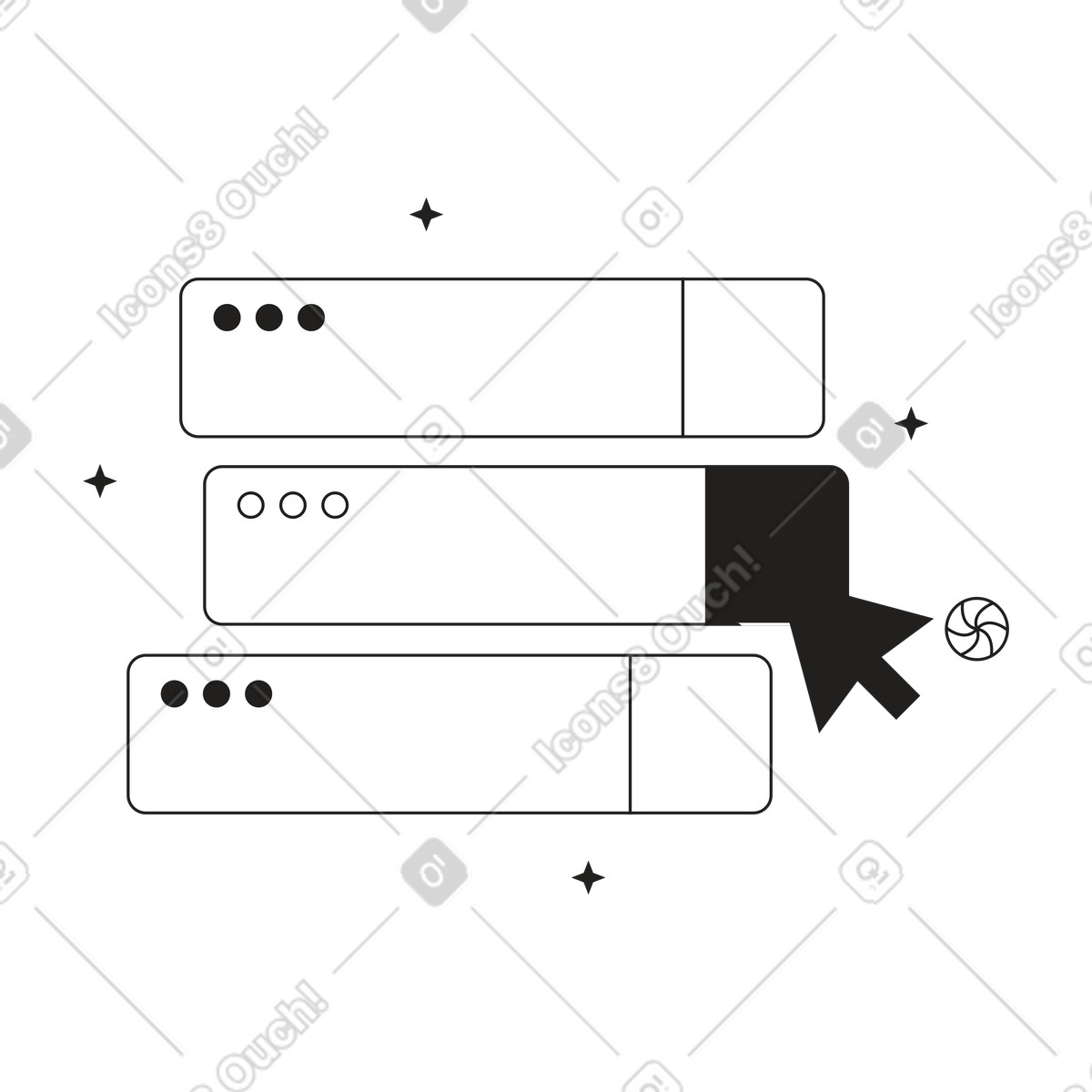 Illustration La flèche sélectionne l'une des fenêtres du navigateur dans le style Tokyo à télécharger aux formats PNG, SVG