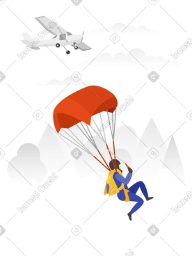 Man jumping with a parachute from a plane PNG, SVG