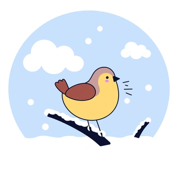 A lark playfully catching snowflakes in its beak during a winter day.