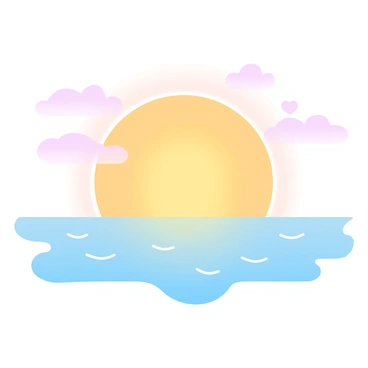 A large sun is rising above the horizon of the ocean, filling the sky with shades of orange, pink, and soft yellow. The water reflects these warm colors, creating a shimmering effect on the surface. Gentle waves roll towards the shore, and a few scattered clouds in the sky catch the sunlight, adding depth to the scene. The overall atmosphere is calm and peaceful, with the light gradually illuminating the water below.