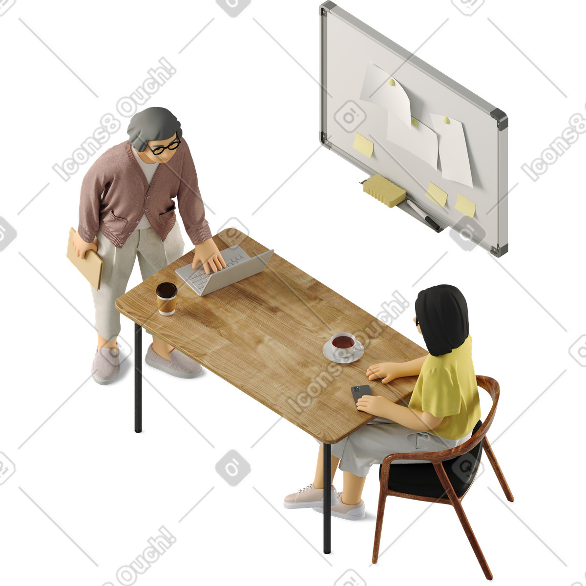 Two women discussing a project illustration discussion clipart graphics vector images