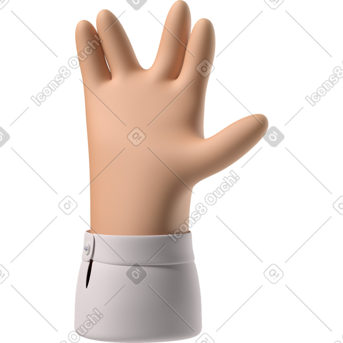 Mano di pelle abbronzata che fa il saluto vulcanico illustrazione in stile 3D Hands Fun&Wild scarica in PNG, SVG
