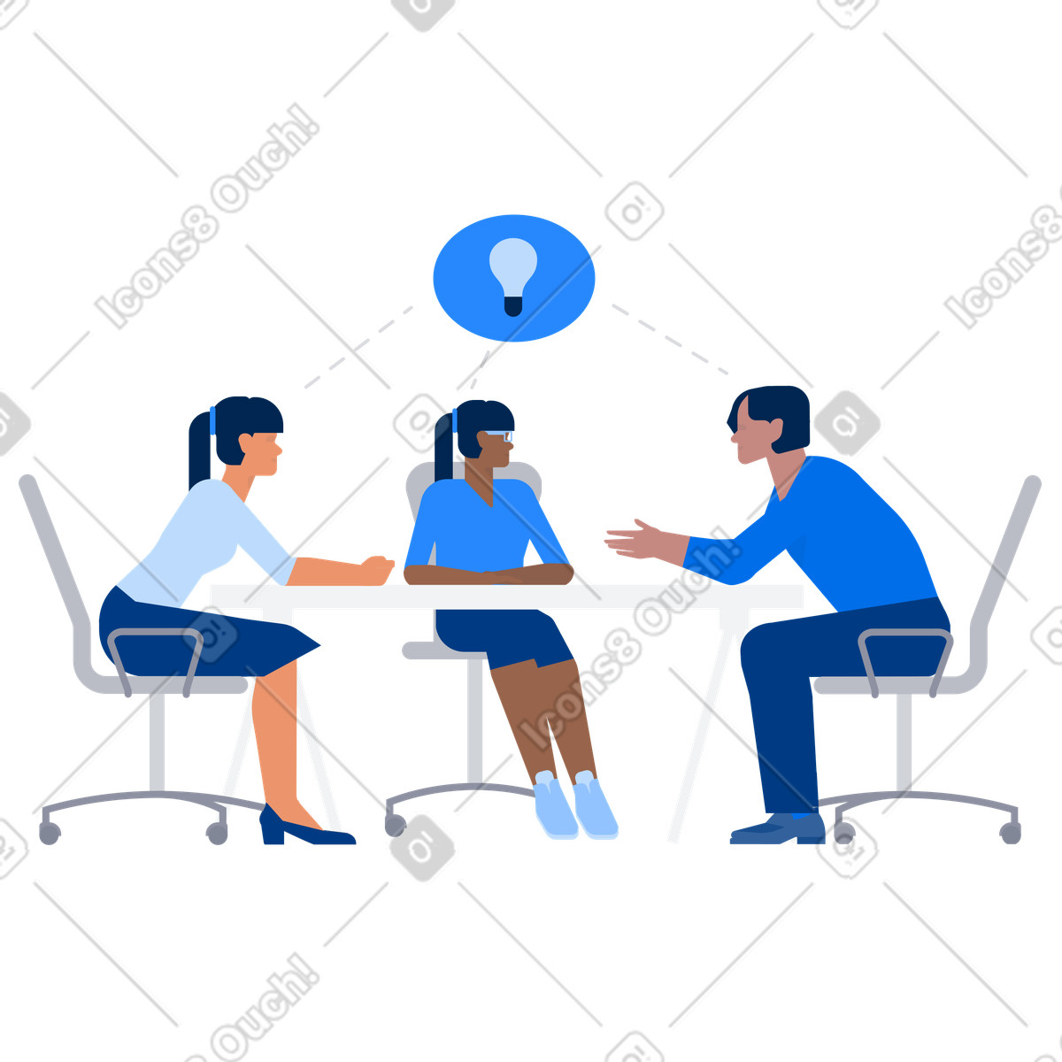 Work team brainstorming in conference room illustration Urban style download PNG, SVG
