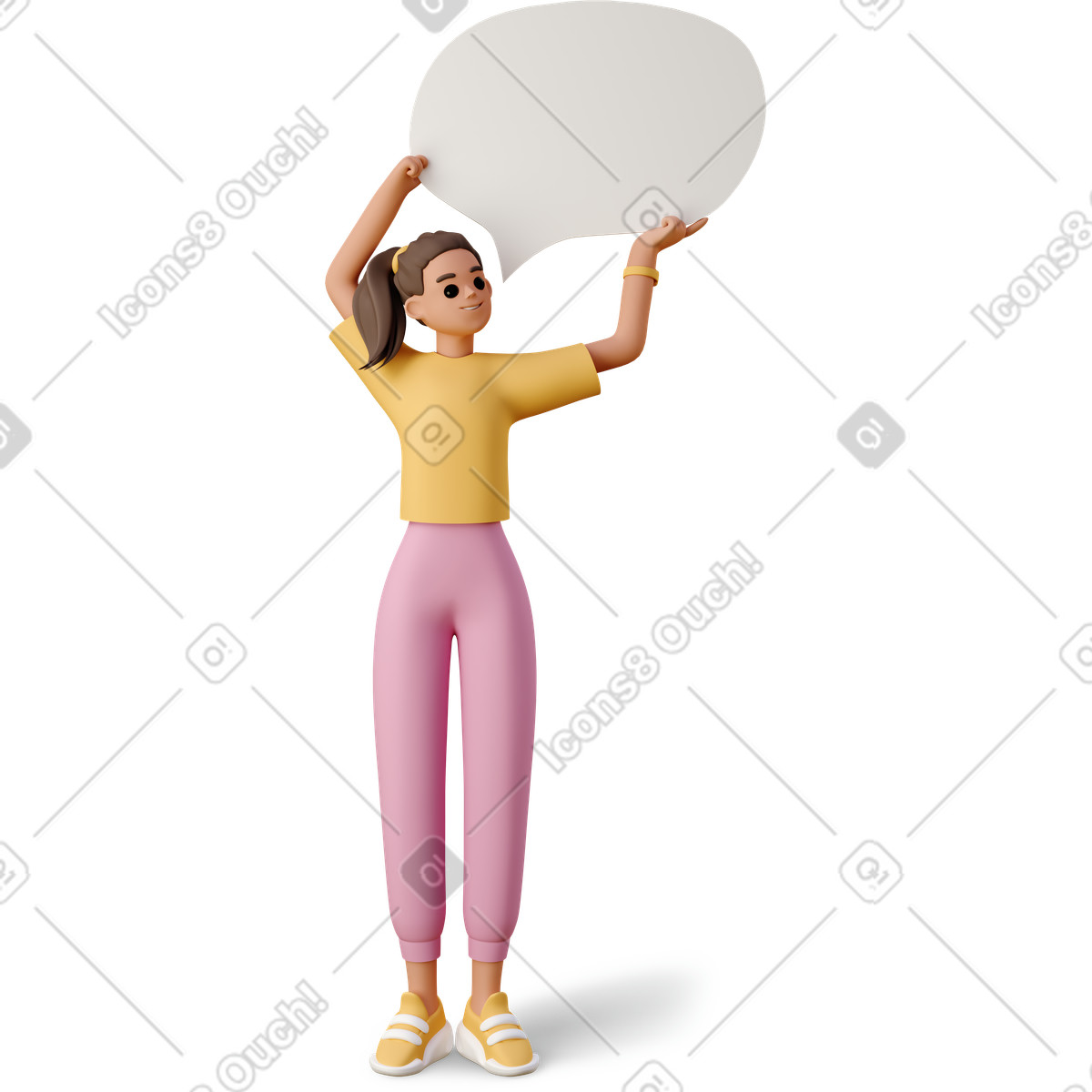 Иллюстрация Young woman holding blank speech bubble в стиле 3D Casual life — скачать в форматах PNG, SVG