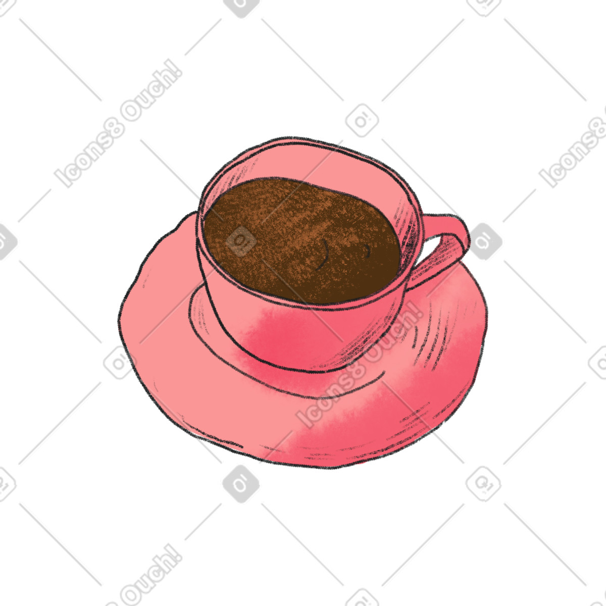 Pink mug with black coffee illustration in Moments style download in PNG, SVG