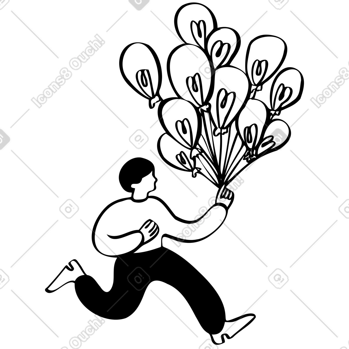 Un uomo che corre con sacco di idee illustrazione in stile Journal scarica in PNG, SVG