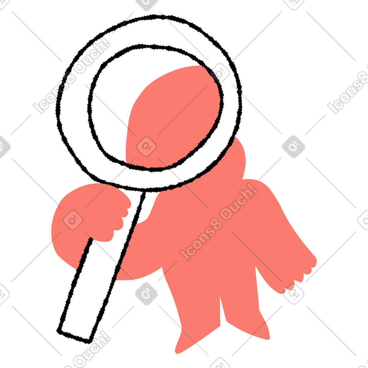 Ilustración Magnifying glass held by character searching carefully for important details en estilo Bold People a descargar en PNG y SVG