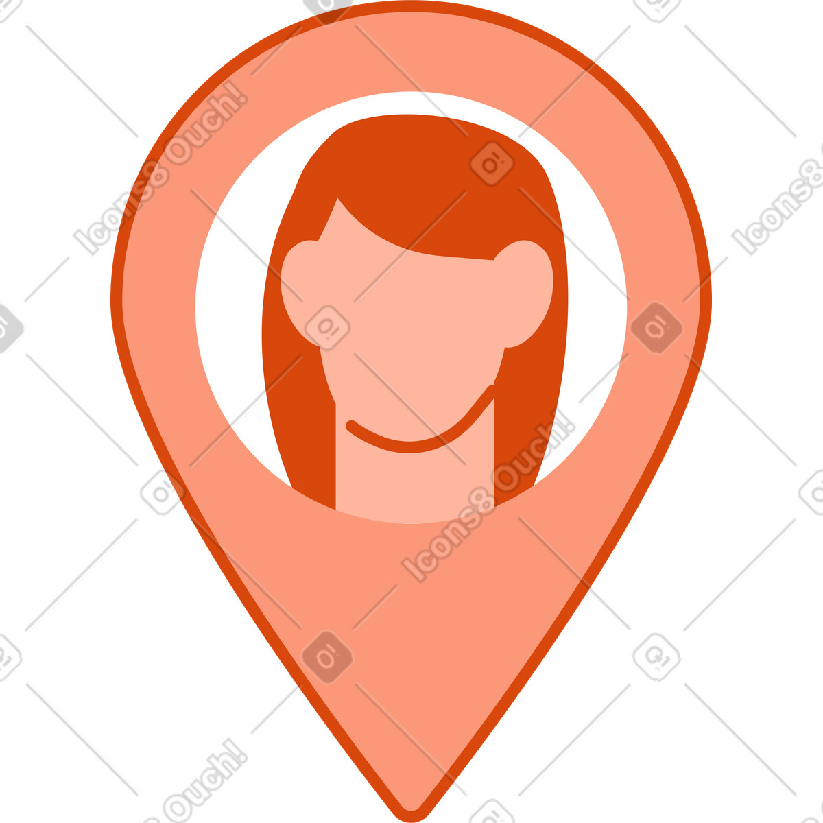 Orange 스타일의 위치정보 아이콘에 있는 여성 사용자의 아바타 일러스트레이션 PNG, SVG 다운로드