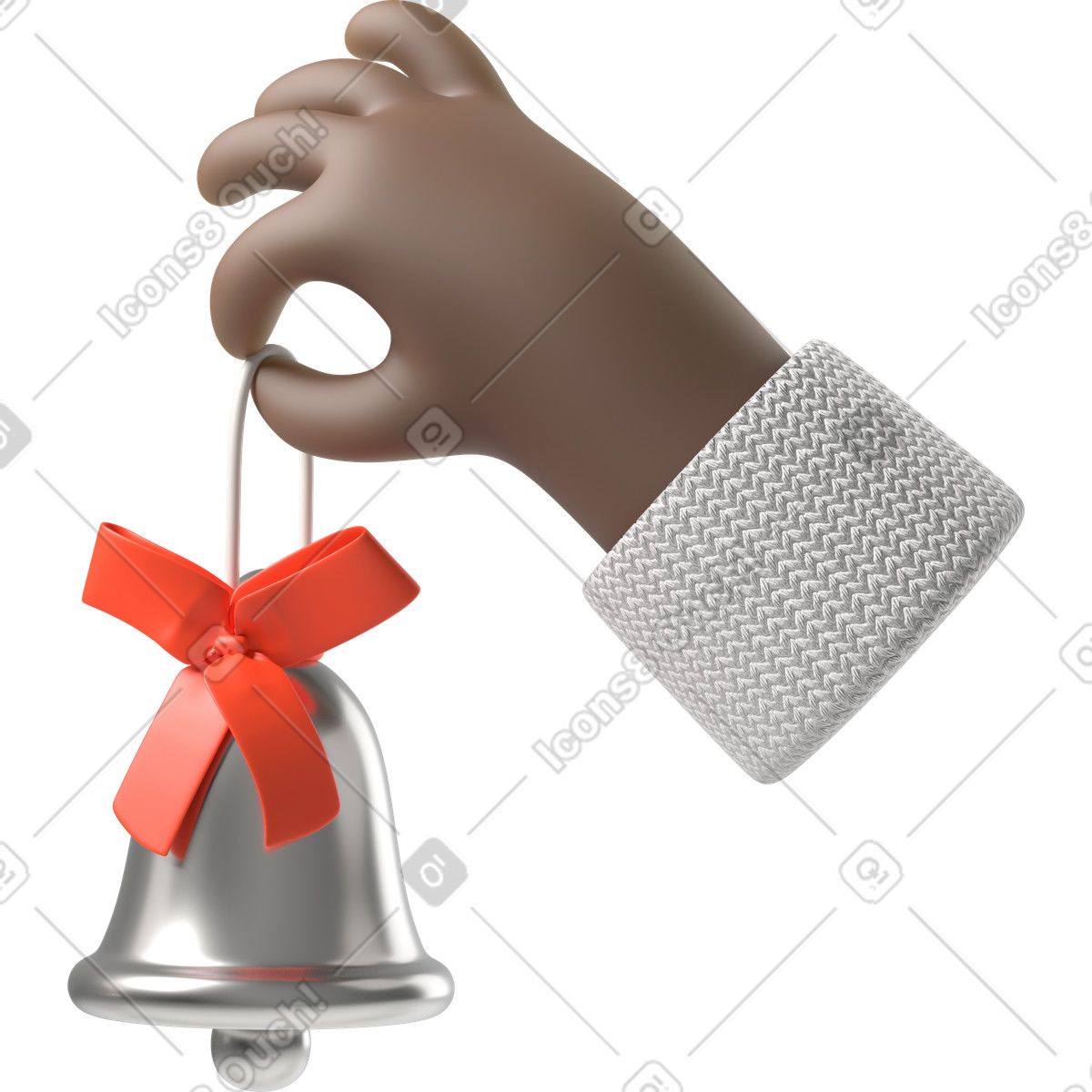 Black skin hand holding jingle bell illustration in 3D Hands Fun&Wild style download in PNG, SVG