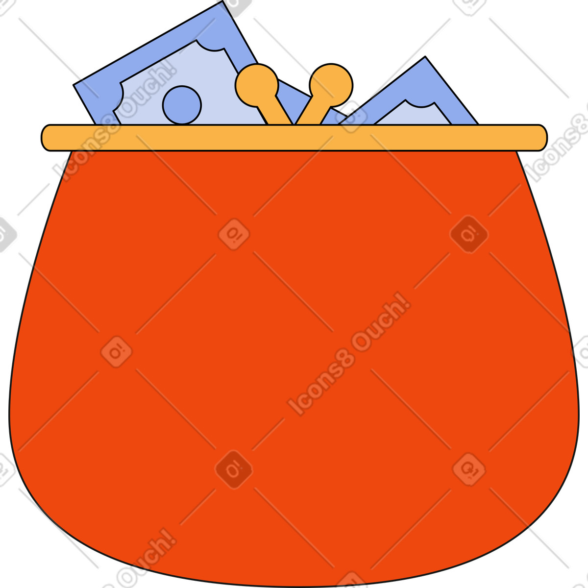 Portafoglio vintage con denaro illustrazione in stile Bloom scarica in PNG, SVG