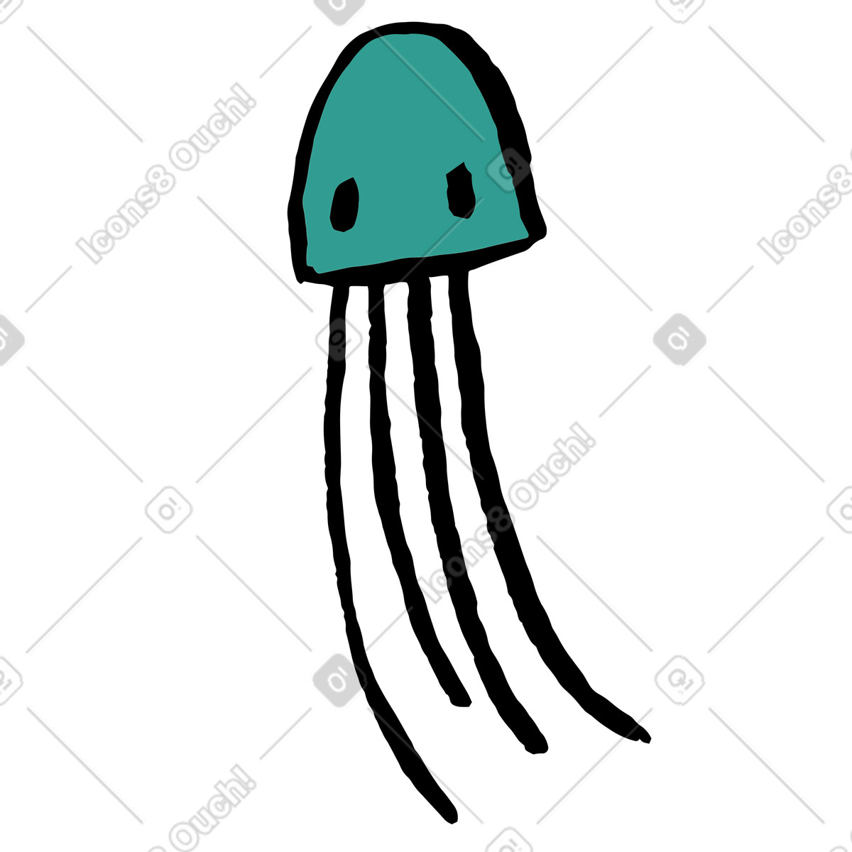 Green jellyfish illustration in Scandi style download in PNG, SVG