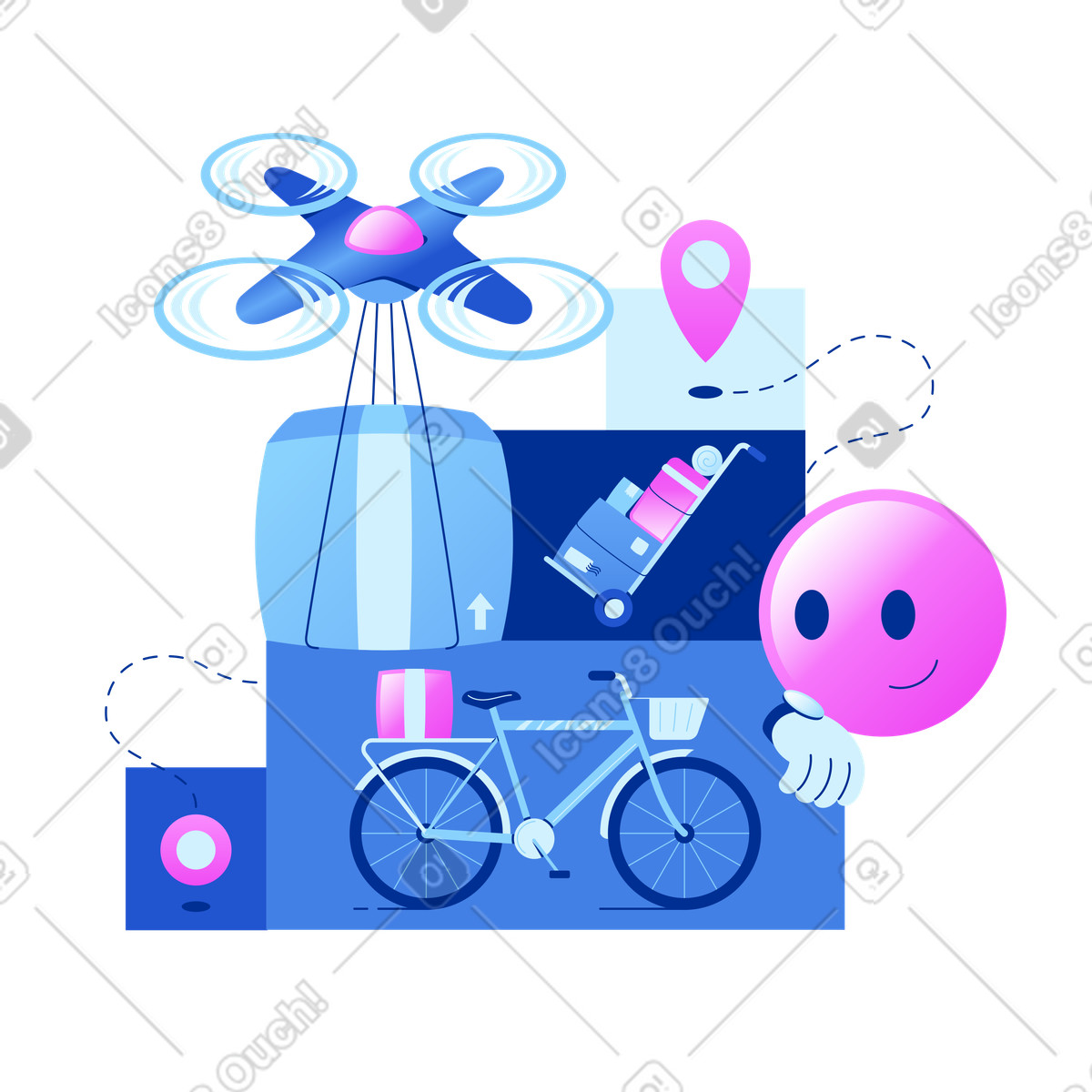 Ilustração de Emoji esperando a entrega do drone com encomenda em no estilo Glossy para baixar em PNG, SVG