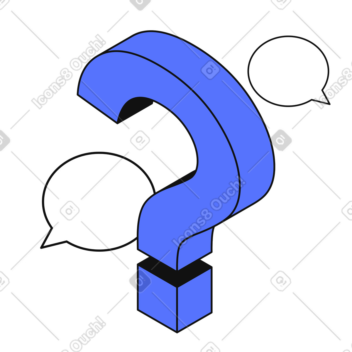 FAQ question mark icon with dialogue bubbles for customer queries-Illustration im Main-Stil als Download in PNG, SVG