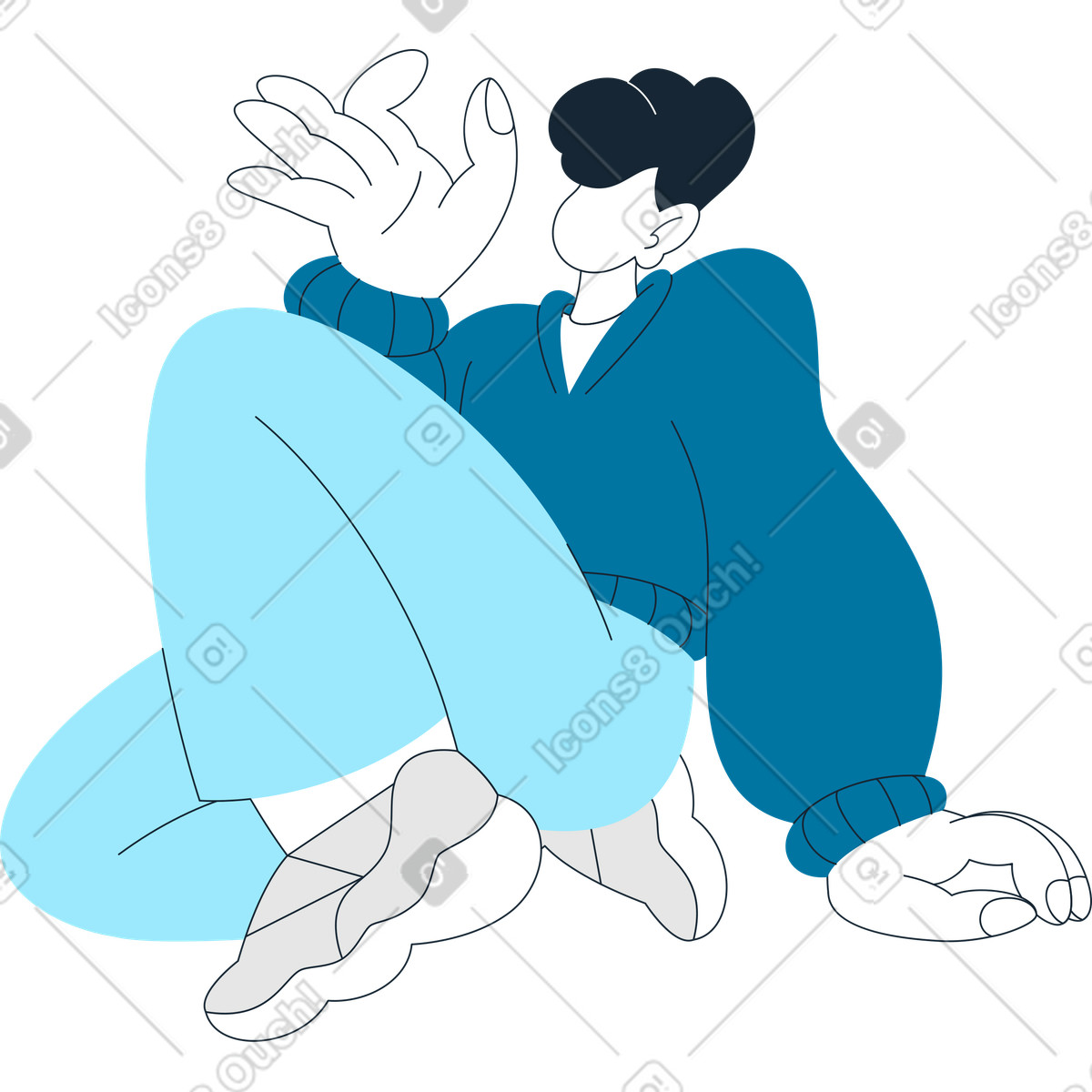 Ilustração de Cara sentado e segurando algo perto seu rosto em no estilo Indigo para baixar em PNG, SVG