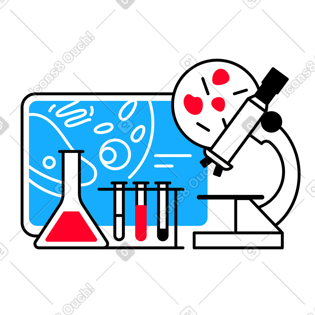 Illustration animée Équipement de laboratoire pour la recherche en biosciences dans le style Transistor à télécharger aux formats GIF, Lottie (JSON), AE