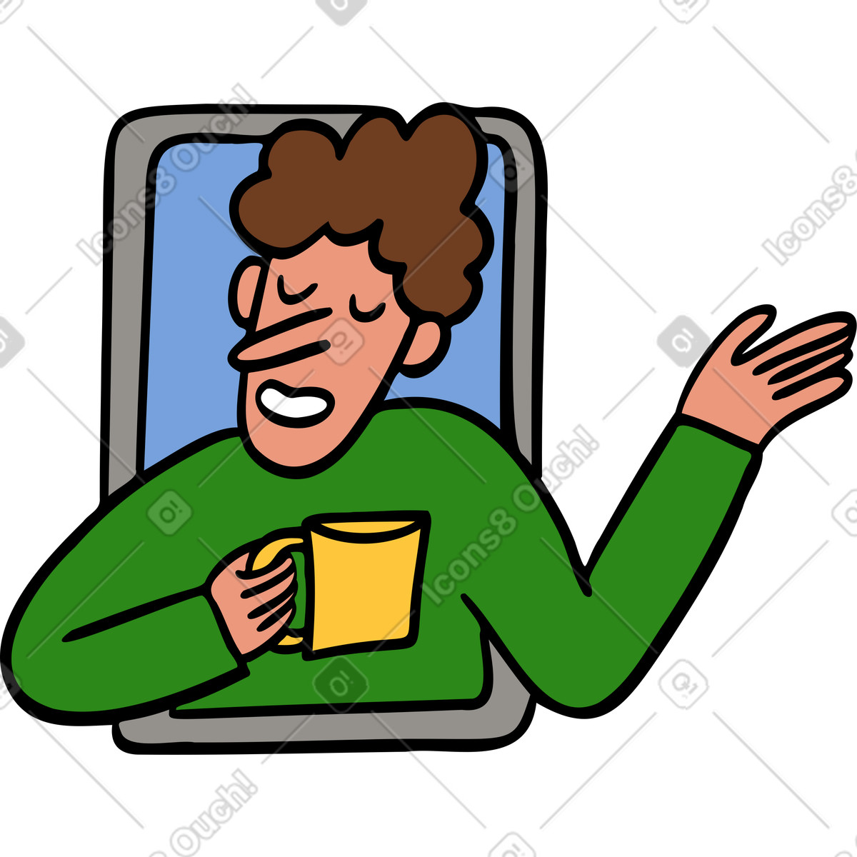 Ilustración Hombre con taza hablando en estilo Comic a descargar en PNG y SVG