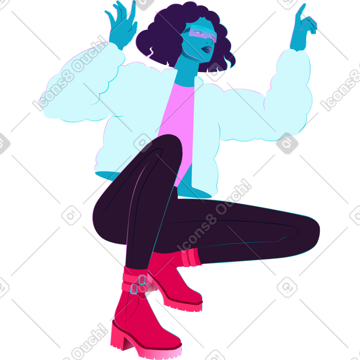 Ilustração de Mulher jovem sentada cócoras em no estilo Neon para baixar em PNG, SVG