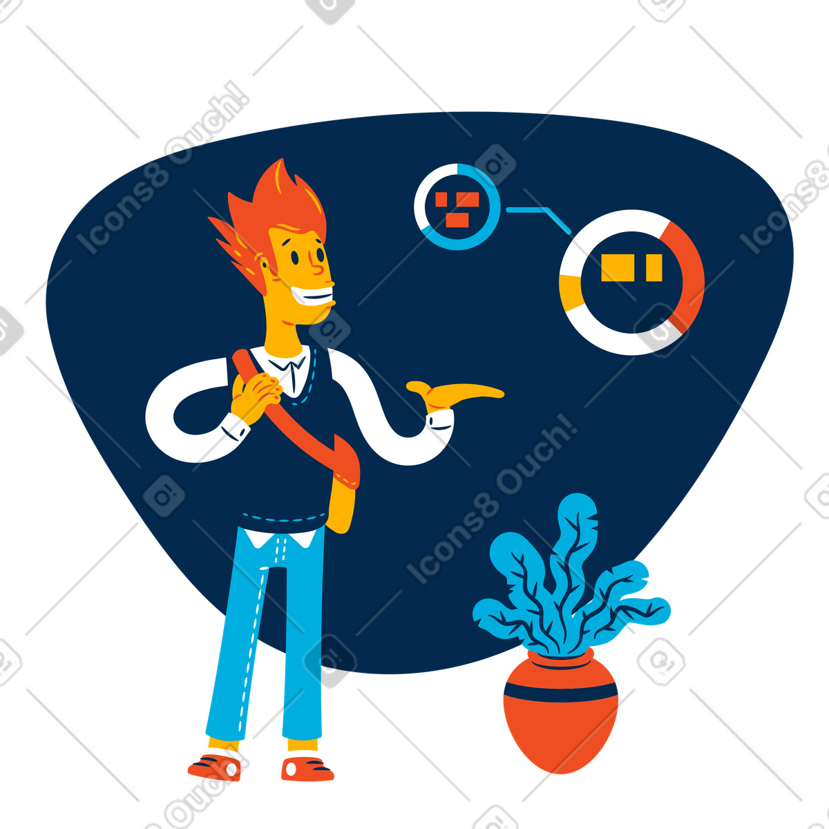 Mann betrachtet geschäftsdiagramm-Illustration im Flame-Stil als Download in PNG, SVG