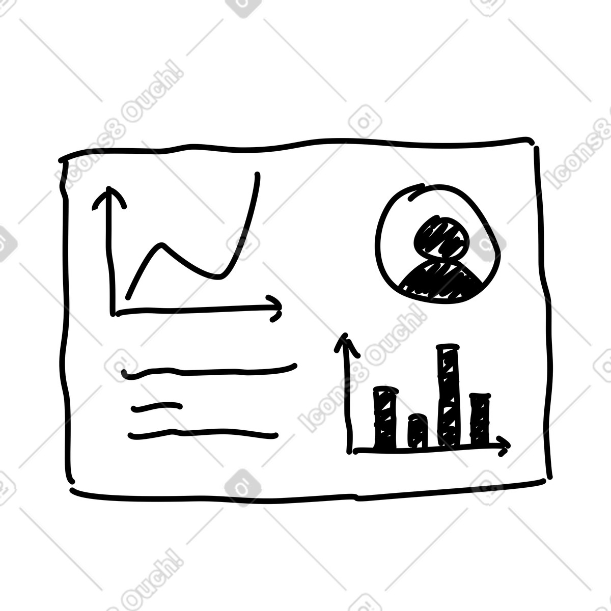 Ilustración Dashboard analytics panel with line chart and user profile icon en estilo Rough Sketch a descargar en PNG y SVG