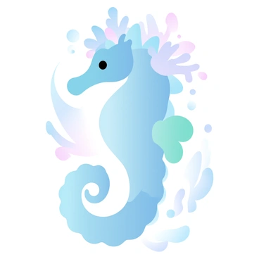 A seahorse is gracefully positioned in the ocean water. It is adorned with a crown made of intricate coral formations and delicate seashells. The colors of the seahorse range from vibrant blues and greens, blending seamlessly with the underwater environment. Soft ripples in the water create a sense of movement around the seahorse, enhancing the beauty of its crown. Various small bubbles are rising around it, adding depth to the underwater scene.