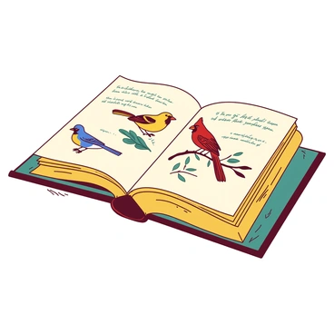 An open vintage book showing illustrations of different bird species